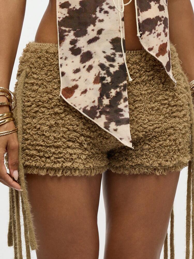 SUMWON WOMEN Crochet High Waisted Textured Knit Fringe Design Women Sweater Pants