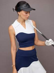 Activina Women's Colorblock V-Neck Sleeveless Sports Polo Shirt - Blue - View 4