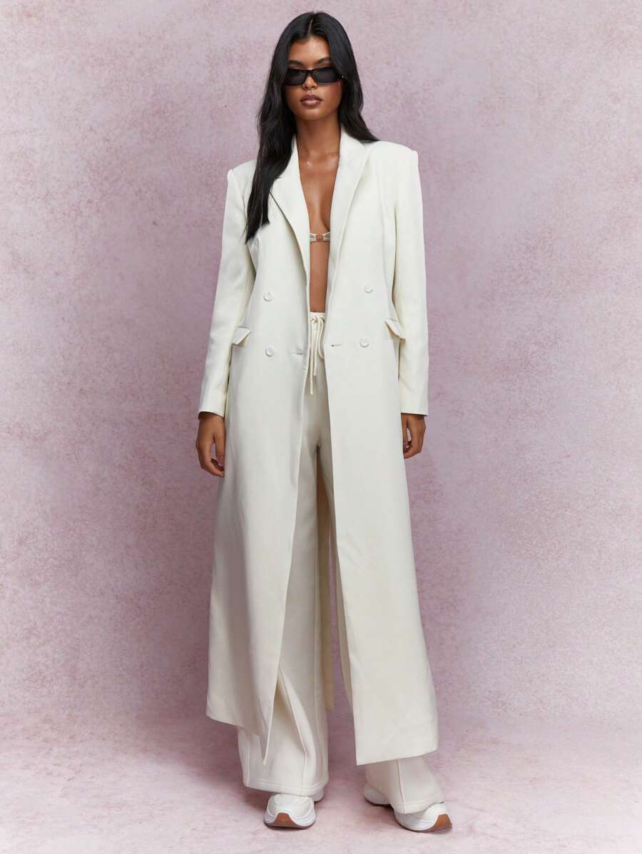 MISSGUIDED PLUS Abrigo de invierno largo y lujoso de doble botonadura, elegante para fiestas de vacaciones, negocios, profesionales, bodas y de talla grande