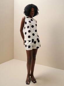 Zolique 2件套女士夏季波点圆领吊带背心和短裤休闲套装