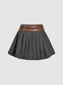 SHEIN MOD Falda gris plisada en A con doble pretina