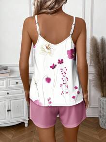 EMERY ROSE 可爱舒适的多色花卉印花套装，带口袋，适合休闲日女士短套装夏季短套装女士花卉短套装女士夏季服装背心和短裤套装 - 彩色 - 查看 2