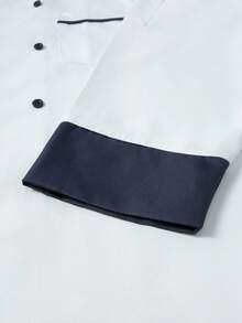 Manfinity Homme Herren Farbblock Doppelreiher Kochhemd, Weiße Kochjacke, Kochuniform, Kochjacke für Herren - Weiss - Übersicht 4