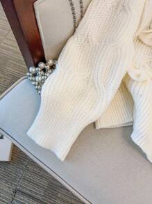 Regalyn Plus Size Women V-Neck Bow Decor Elegant Casual Sweater Top Knit Pullover Fall Winter Autumn