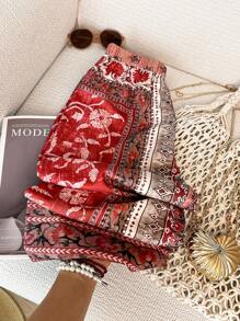 波西米亚印花高腰宽松休闲裤，适合春夏季、户外、度假 - 彩色 - 查看 2