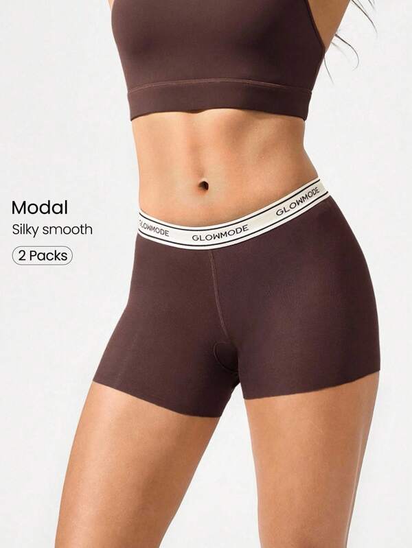 GLOWMODE 2 Pack Modal Silky Smooth Deodorant Logo Elastic Waistband Mid-Rise Waist Boyshort Underwear Daily Casual Wear