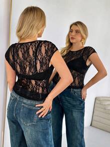 Auralis Plus-Size See-Through Top For Women, Sexy Lace Top, Summer Outing Top Graphic Tees Going Out Tops Women,Club Women Sexy Concert Women Rave