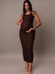 MaterniChic Textured Backless Cami Maternity Dress - Brown - View 5