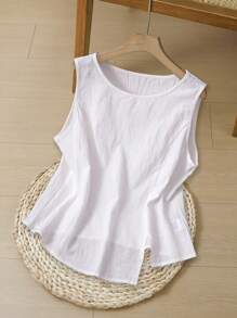 Rusticease Women's Solid Color Round Neck Asymmetric Hem Camisole - White - View 6