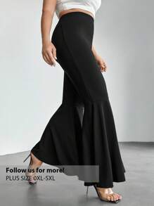 Firerie Plus Size Women Flared Pants, Elastic Waist Casual Pants For Going Out, Date, Dinner - Black - View 1