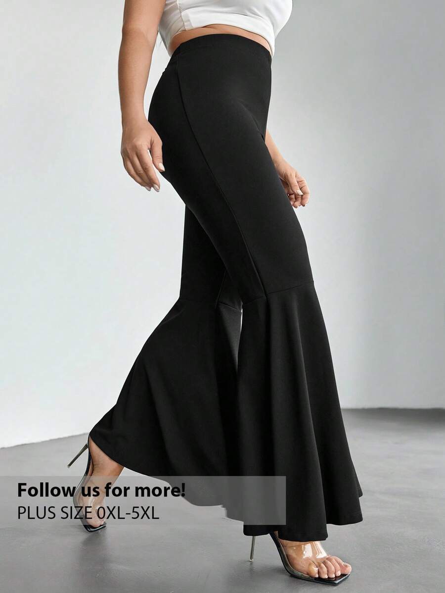 Firerie Plus Size Women Flared Pants, Elastic Waist Casual Pants For Going Out, Date, Dinner - Black - View 1