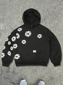 Manfinity Streetrush Sudadera casual con capucha de manga larga para hombre con aplicación de parche floral