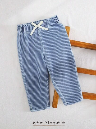 Cozy Pixies Pantalones deportivos casuales cómodos de algodón con cintura elástica, rayas y lazo decorativo para bebé niño/niña, otoño/invierno