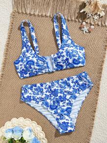 Swim Chiccia Traje de baño de 2 piezas para mujer con soporte de aro en U, nuevo, para vacaciones en la playa en verano - Azul y blanco - Ver 5