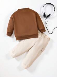 SHEIN Playful Pals Baby Boys' Suede Bomber Jacket And Cargo Pants Set