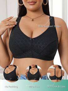 DesireSculpt 1 件大码女士舒适无钢圈文胸大码无钢圈文胸大码文胸女士曲线宽肩带文胸，提升 - 黑色 - 查看 3