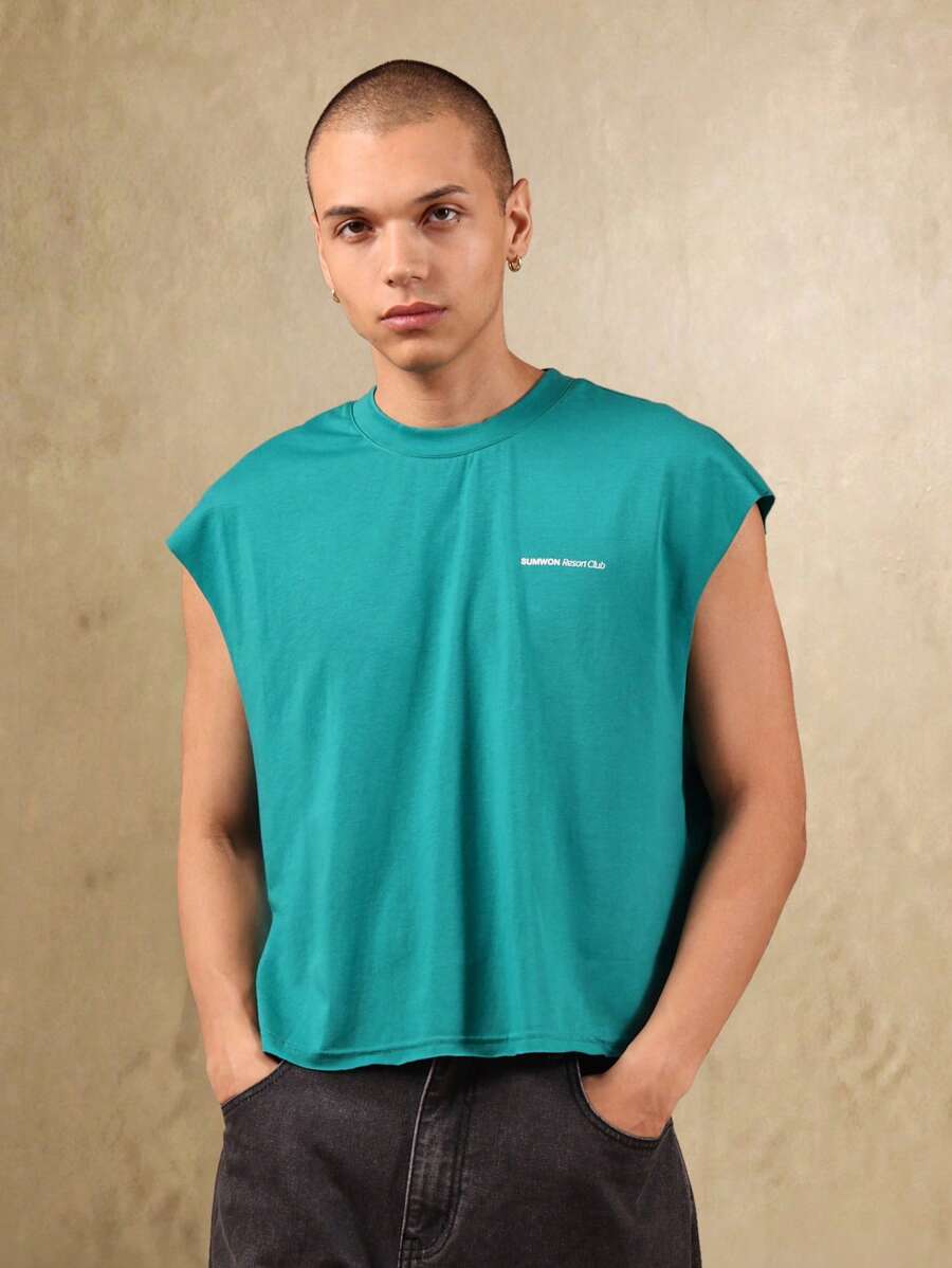 SUMWON Summer Beach Resort Tank Crop Vest Sleeveless Top Amalfi Coast Print Resort Club Vacation Wear Retro Design