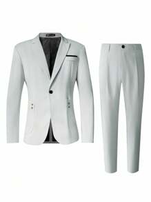 Manfinity Bizformal Minimalist Suit Set - Suitable For Workplace Professional To Casual Street Style, Perfect Gift For Boyfriend, Husband, Best Friend - Beige - View 4