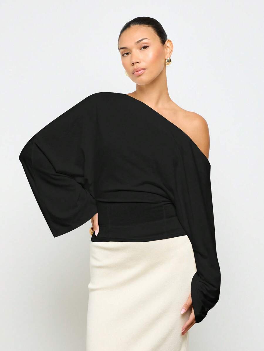 AiiRZ 露肩长袖短款紧身胸衣衬衫优雅晚会正式活动秋冬个性袖子现代设计