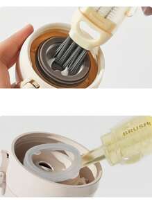 SHEIN 1 pièce Brosse à trois en un pour couvercle de lapin ; Brosse pour bouteille d'eau ; Brosse de nettoyage d'espaces ; Brosse de nettoyage de bouteille ; Un cadeau du ciel pour le nettoyage du lait