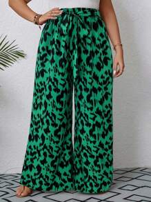 SHEIN VCAY 印花腰带阔腿夏季长裤