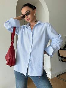 DAZY Camisa de mujer de manga larga a rayas, de moda y apropiada para el verano