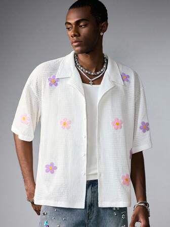 Street Life Chemise à manches courtes à imprimé floral avec coupe ample pour homme
