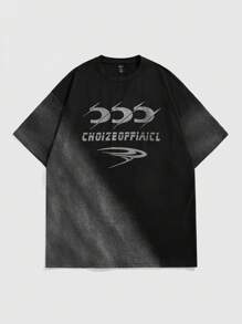 ROMWE MEN ROMWE Avant Herren Lässig T-Shirt mit Buchstabe Muster, Rundhalsausschnitt, Kurzarm, Sommer