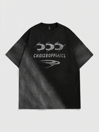 ROMWE Avant Men's Casual Letter Print Round Neck Short Sleeve T-Shirt, Summer