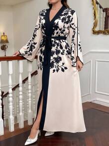 Firerie Plus Size Women's Contrast Color Valentine Print Waist Belt With Side Pockets - Apricot - View 3