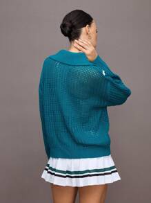 Activina Damski sportowy sweter z dzianiny z półzamkiem i wyciętym kołnierzem