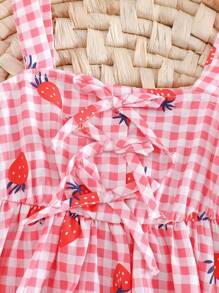 Cozy Pixies Cute Pink And White Striped Baby Girl Dress,Strawberry Pattern Decorated Ruffle Strap Bow Decor,Summer Picnic Holiday Casual Outing Chill Vacation - Multicolor - View 5