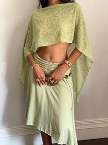 SHEIN EZwear Women's Solid Color Versatile Wrap / Shawl - Green - View 4