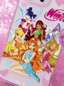 The Winx X SHEIN Durable And Fashionable Mobile Phone Case With Heart Pendant - Printed Protective Cover Design, Compatible With IPhone - Baby Pink - View 7