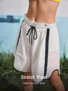 In My Nature 女士休闲运动纸袋抽绳腰户外短裤健身短裤 - 白色 - 查看 14