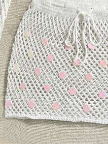 Soleia 1 套女式纯色透视长袖上衣和抽绳腰裙 - 白色 - 查看 3