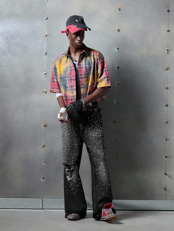 NEON BLANC Jeans de mezclilla rectos y holgados, estilo de moda callejera para hombres