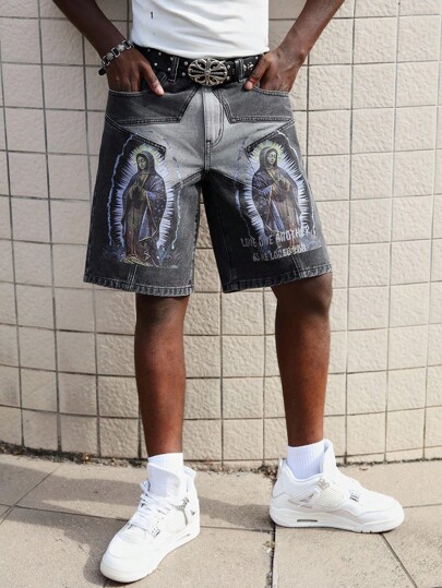 Street Life Herren Grafik Muster Tasche Lässig Jeans Shorts für den Sommer