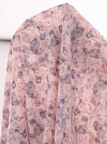 女式雪纺花卉印花荷叶边领喇叭袖优雅连衣裙 - 紫色 - 查看 5