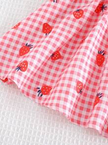 Cozy Pixies Cute Pink And White Striped Baby Girl Dress,Strawberry Pattern Decorated Ruffle Strap Bow Decor,Summer Picnic Holiday Casual Outing Chill Vacation - Multicolor - View 4