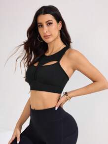 SHEIN Sports 女士全新多功能户外运动跑步健身运动文胸 - 黑色 - 查看 4