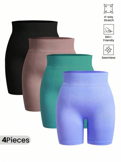 Easithlete 4 st plus size kvinnors träningsshorts med hög midja och rumplyftande sömmar utan sömmar