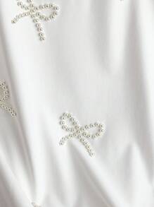 SHEIN Clasi Plus Size Women Faux Pearl Bow Ruffle Sleeve Loose T-Shirt - White - View 7