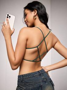 SuitURBody Solid Criss Cross Backless Bralet - Army Green - View 3