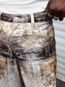 ROMWE MEN Street Life Blugi bărbătești cu imprimeu leopard și buzunare, stil casual, cu picior larg - Multicolor - Vizualizare 3