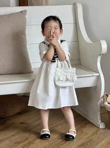 SHEIN Baby Girl Fashion College Style Long Sleeve Dress With Matching Shawl Set, Suitable For Daily Wear, Outings And School - Multicolor - View 8