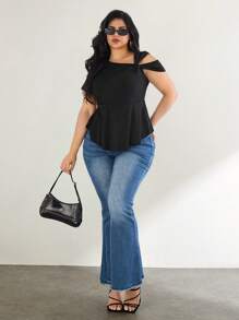 Firerie Talla grande Camiseta de cuello asimétrico girante delantero - Negro - Ver 7