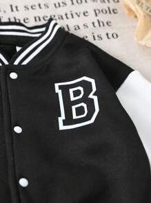 SHEIN 1 Set Infant Baby Boy Zip-Up Bomber Jacket & Letter Print Pants, A Warm And Comfortable Outfit Suitable For Autumn, Spring And Winter Wear. This Set Is Not Only Suitable For Outdoor Activities, But Also For Home Wear. The Fuzzy Fabric Design Keeps Infants Warm. This Versatile And Durable Set Is Suitable For Various Occasions In Infant Boys' Daily Life, Allowing Them To Stay Fashionable And Comfortable Through Autumn, Spring And Winter Seasons.