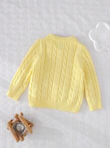 Cozy Pixies Áo len cardigan cổ Peter Pan màu trơn cho bé gái, tay dài - Màu vàng - Xem 2