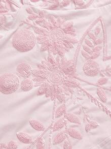 ROMWE Fairycore Áo yếm thêu hoa dây leo cổ yếm cổ điển, màu hồng - Hồng - Xem 3